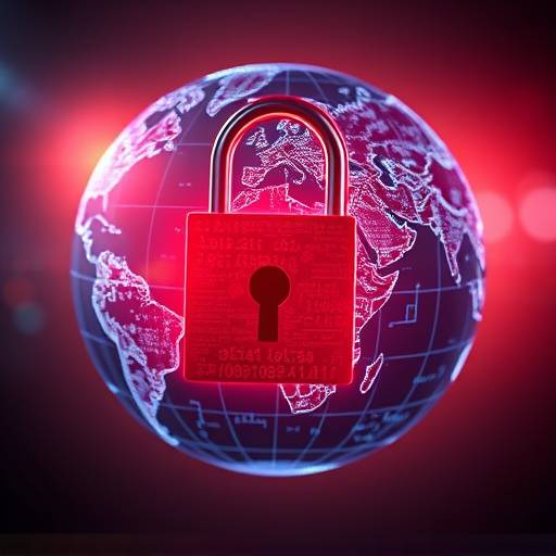 A digital padlock over a globe, symbolizing data privacy and global data protection.